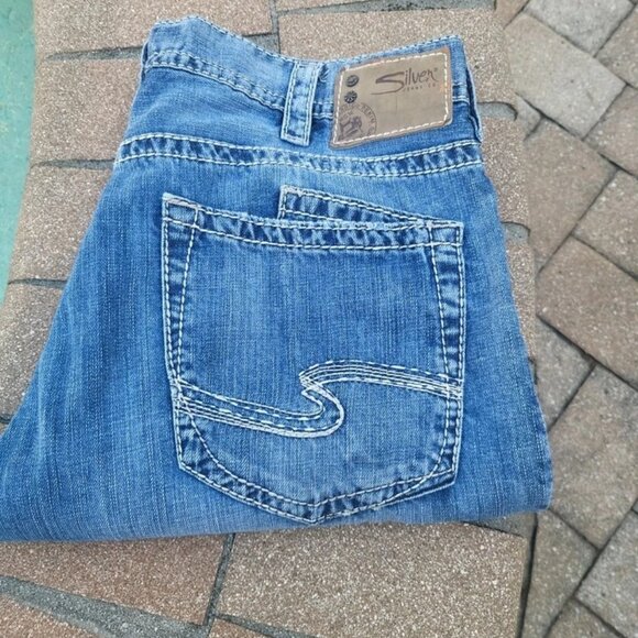 Y2K Silver Jeans Mens 38x32 (Fits 38x34) Blue Zac Bootcut Wide Leg Baggy Skater - Picture 8 of 8